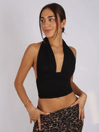 Dulzura Halter LaceUp Ruched Cami Top