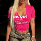 Casual Letter Print Oneck Crop Top