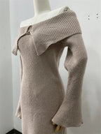 Fluffy Solid Knitted Off Shoulder Midi Dress