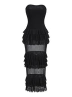 Strapless Mesh Patchwork Ruffle Dress