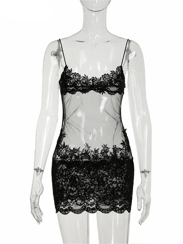 Mesh Cami Embroidered Mini Dress