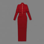 Red Bandage Turtle Neck Cross Design Long Dress