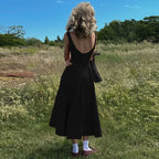 Straight Neck Sleeveless Flare Midi Dress