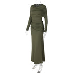 Solid Long Sleeve Irregular Splice Long Dress