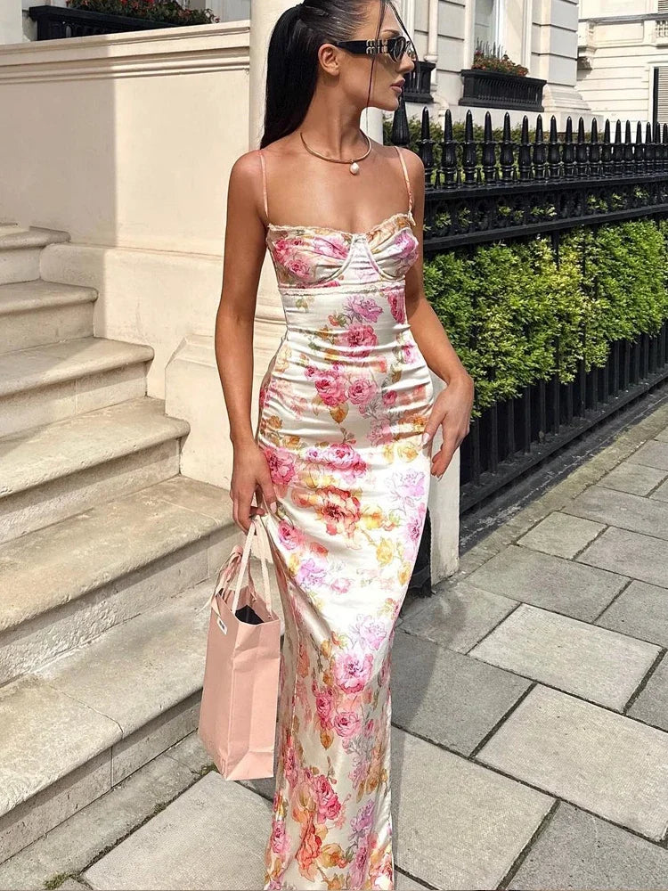 Lucy Floral Satin Maxi Dress