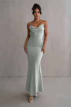 Floral Draped Open Back Spaghetti Strap Maxi Dress