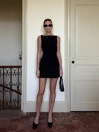 Solid O-Neck Casual Mini Black White Work Dress