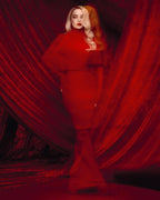 Red Bandage Turtle Neck Cross Design Long Dress