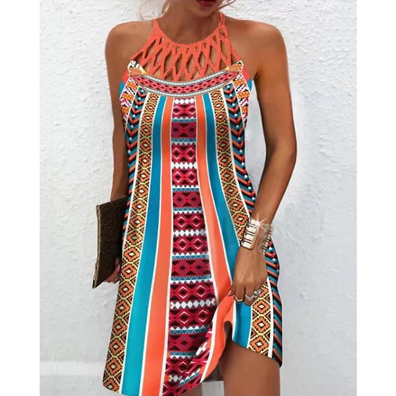 Amparo Chic Printed Dress with Halters Statement Occasion Edit
