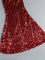 Swinging Neck Sequins Red Long Dress