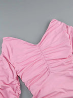 Pink Hollow Out Long Sleeved V - Neck Mini Dress