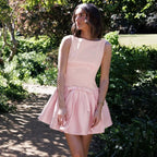 Bow Backless Pleated Sleeveless Mini Dress