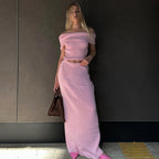 One Shoulder Slit Skirt Knit Set