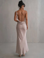 Floral Draped Backless Maxi Silk Dress