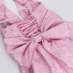 Women's Bow Deep V Halter Backless A - line Dress