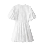 Claudia Minimalist White Mini Dress with Puff Sleeves Elevated Occasion Wear