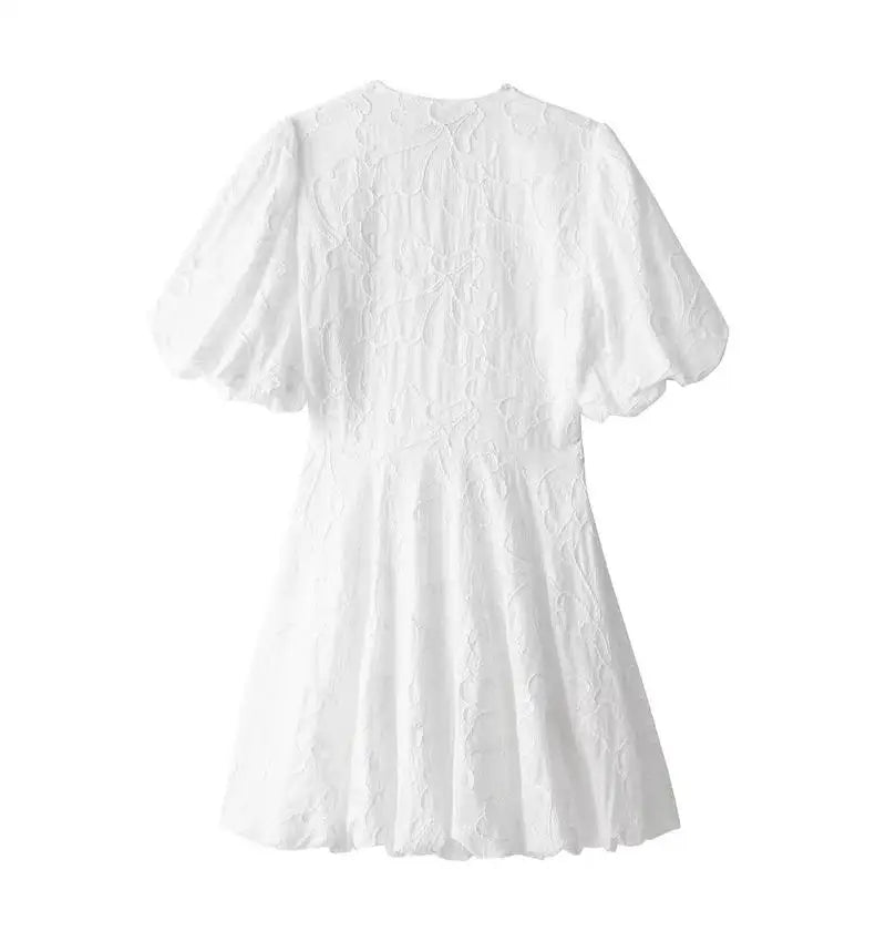 Claudia Minimalist White Mini Dress with Puff Sleeves Elevated Occasion Wear