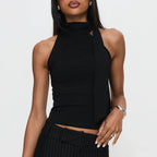 Y2K Mock Neck Solid Color Slim Fit Cami Top