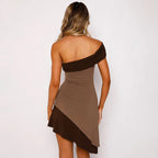 Women's Slant Collar Asymmetrical Short Dress