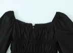 Bow Square Collar Puff Long Sleeve Elastic Waist Mini Dress