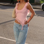Fashion Oneck Sleeveless Mesh Sheer Top