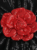 3D Flower Shiny Sequins Folds Long Dress