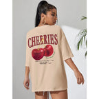 Cherry Print Loose Cotton Tshirt