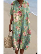 Ramona Statement Floral Print Cotton and Linen Dress Boutique Collection