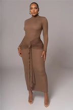 Long Sleeve Drape Turtleneck Maxi Dress