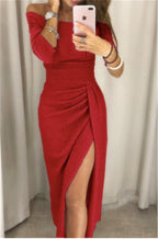 Lucía Minimalist Glitter Dress with Off the Shoulder Shoulders Statement Occasion Edit