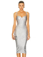 Spaghetti Strap Sleeveless Silver Midi Dress