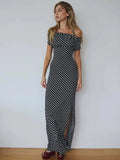 Black Polka Dot Off - shoulder Maxi Dress