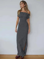 Black Polka Dot Off - shoulder Maxi Dress