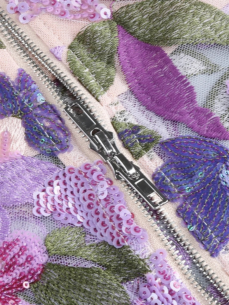Sequin Floral - Embellished Lavender Strapless Dress