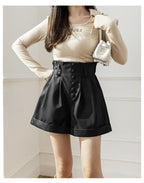 DressBetty - Women's Shorts Autumn Winter Single Breasted High Waist Wide Leg Pants
