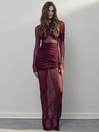 Mesh Zipper Patchwork Maxi Dress