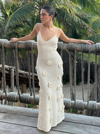 Halter Neck Flower Patchwork Lace - up Maxi Dress