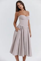 Milagros Premium Sleeveless Midi Dress with a Corset Fit Elevated Occasion Wear
