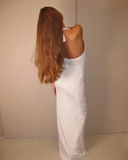 White Floral Halter Sleeveless Ruffled Long Dress