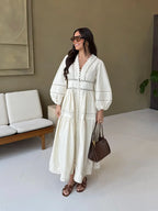 Hollow Lace Vneck Patchwork Maxi Midi Dress