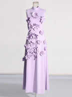 3D Flower Appliqué Mock Neck Midi Dress