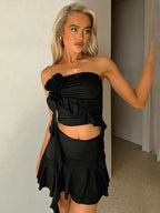Strapless Rose Ruffled Mini Knit Set