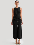 Knit Maxi Dress with Pockets Button - Front