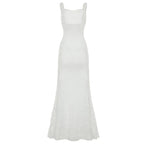 Boho Chic Women Floor Length Fishtail Dress White Lace Elegant Sexy Sleeveless Bodycon Maxi Dress Summer Clubwear