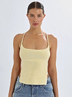 Mozision Knit Crop Backless Lace-Up Cami Top
