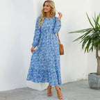Natasha Effortless Women's Bohemian Floral Chiffon Maxi Dress with Long Sleeves Elevated Occasion Wear