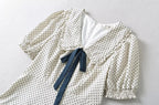 Short Puff Sleeve Bow Detail Dots Print Mini Dress