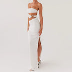 Hollow Strapless Metal Slit Midi Dress