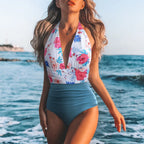 Deep V Tummy Wrap Halter One Piece Swimwear
