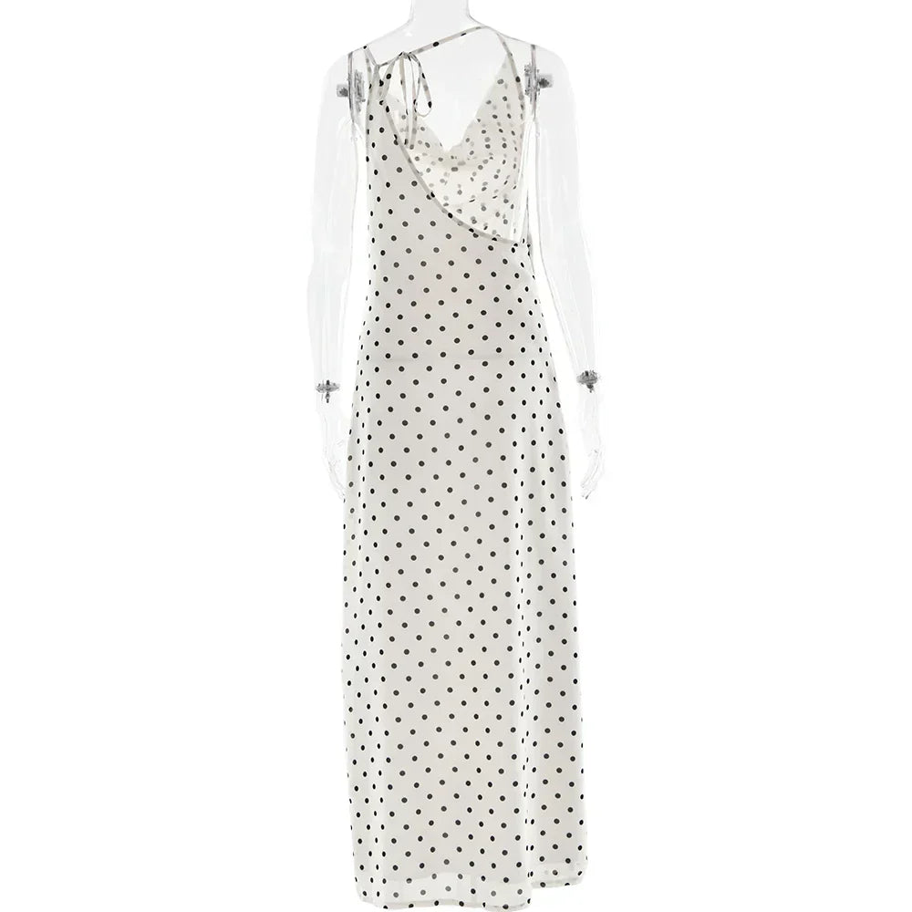 Polka Dot Backless Spaghetti Strap Party Maxi Dress